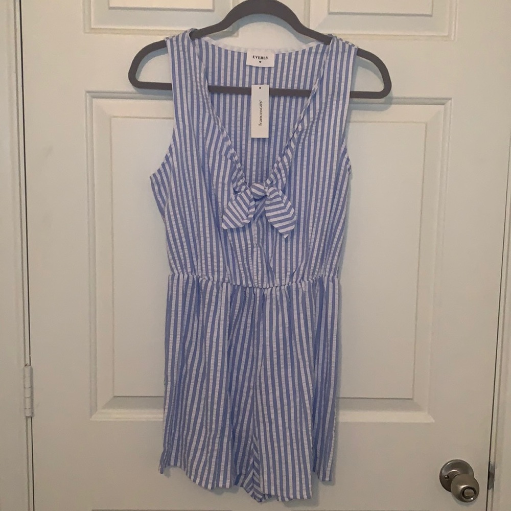 Francesca’s white and blue striped romper